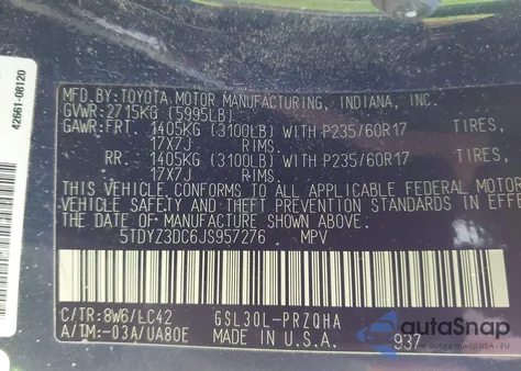 2018 Toyota Sienna Xle Premium 8 Passenger from USA, damaged, VIN 5TDYZ3DC6JS957276